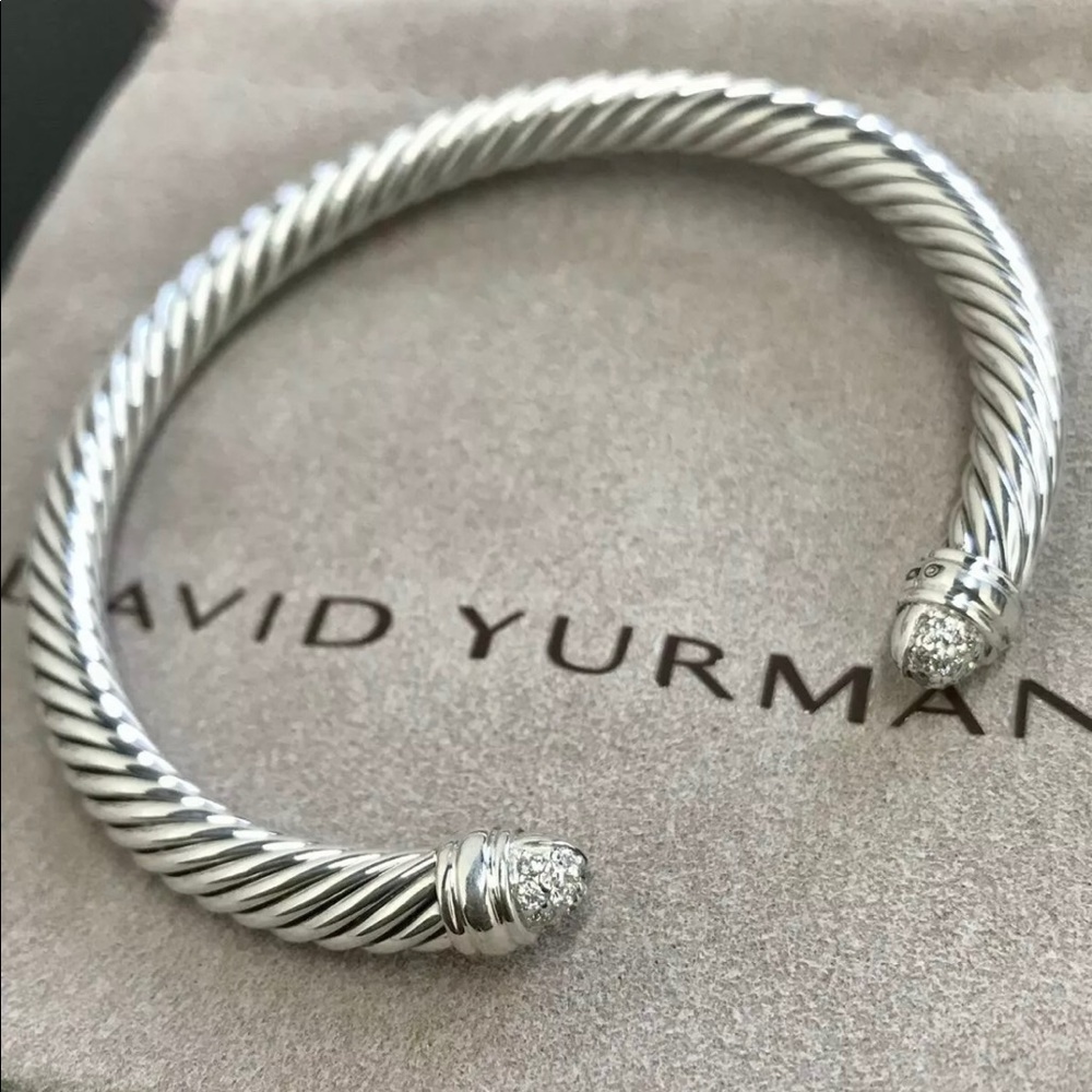 David Yurman Silver 5mm Cable Diamond Tip 6.75